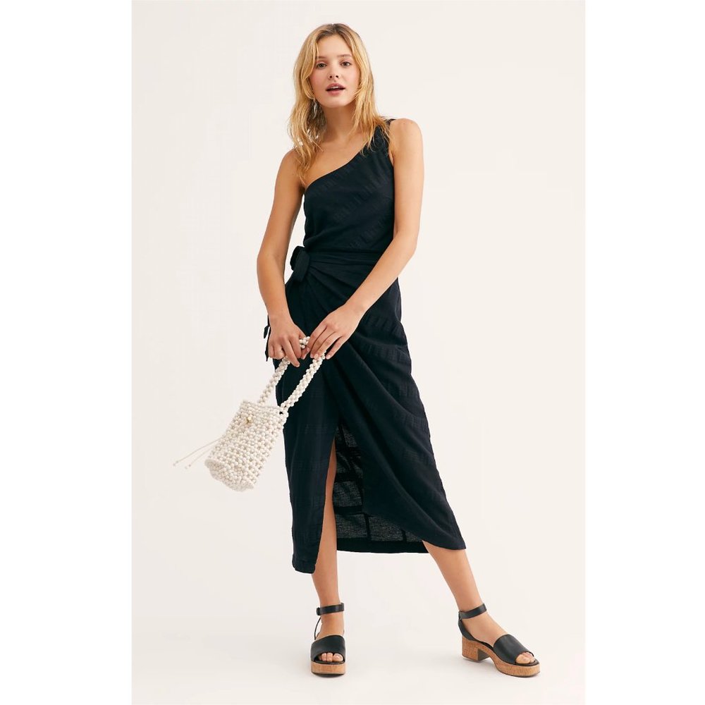 Free People One-Shoulder Black Midi Dress